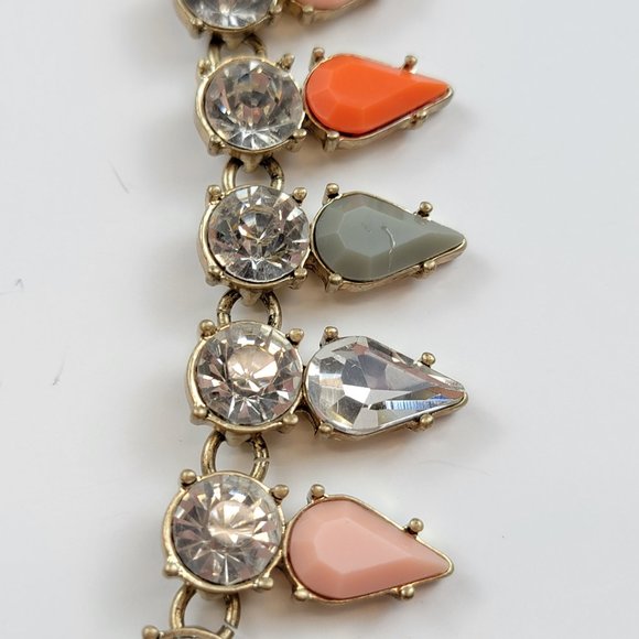 RARE! J.CREW Gold Tone Multicolor Bead Clear Rhinestone Statement Necklace 18" - Picture 5 of 9